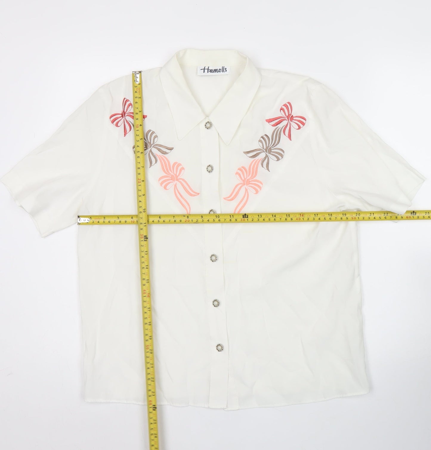 Hamells Womens Ivory Embroidered Button-Up Shirt Size 12