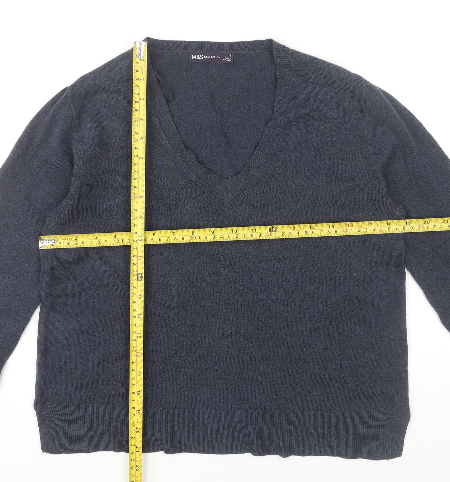 Marks and Spencer Womens Blue Size 12 V-Neck Acrylic Jumper
