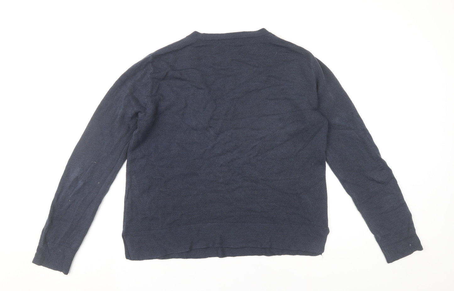 Marks and Spencer Womens Blue Size 12 V-Neck Acrylic Jumper