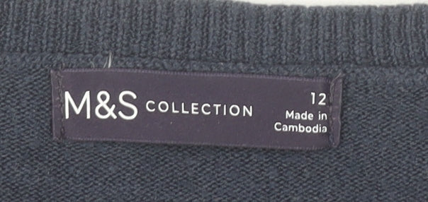 Marks and Spencer Womens Blue Size 12 V-Neck Acrylic Jumper