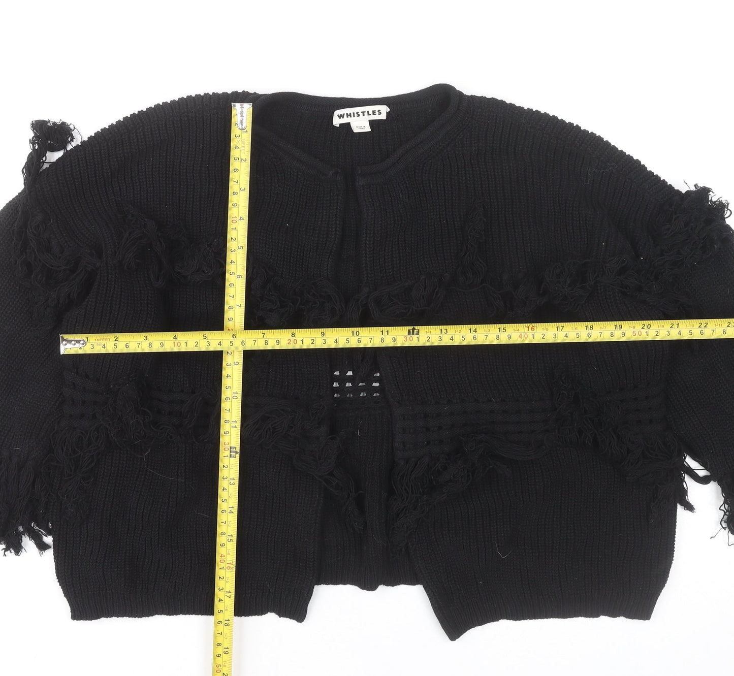 Whistles Women Black Medium Fringe Knit Cardigan Jumper