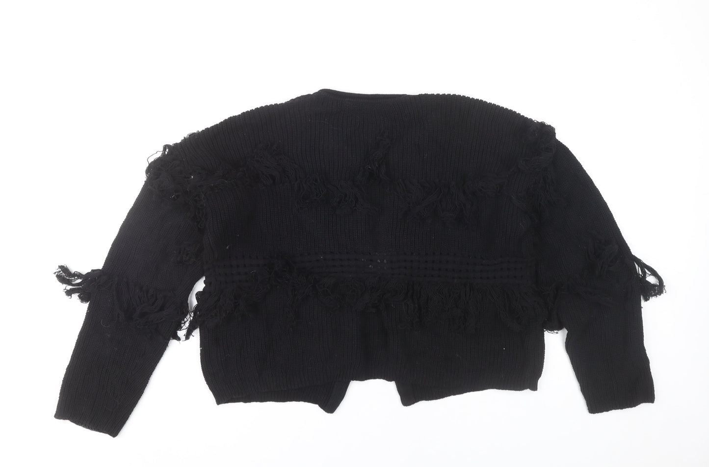 Whistles Women Black Medium Fringe Knit Cardigan Jumper