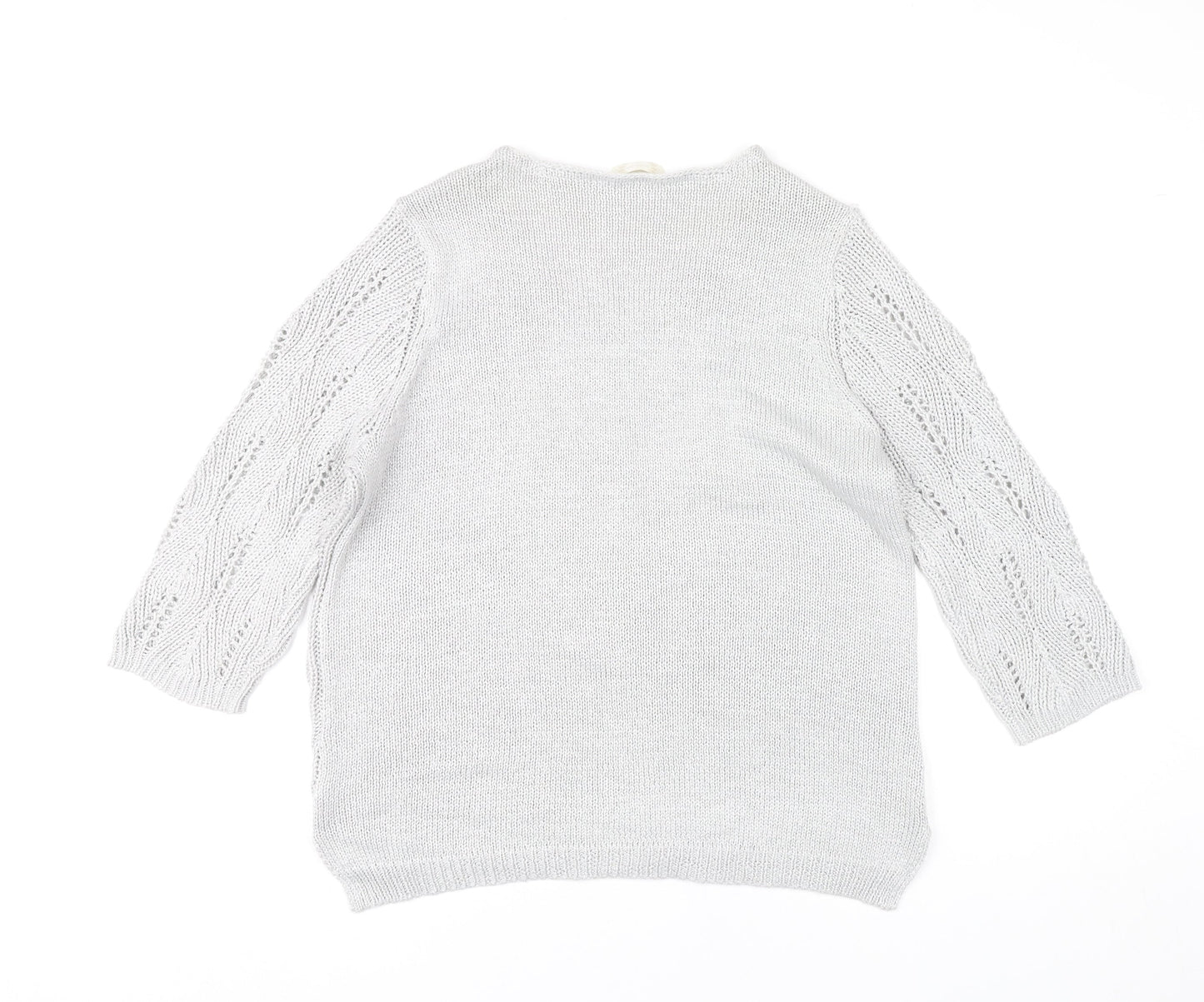 BHS Women Grey V-Neck Open-Knit Pullover Jumper Size 18