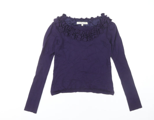 L.K. Bennett Women’s Purple Wool Ruffle Blouse Size M Long Sleeve