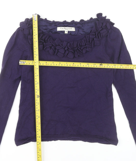 L.K. Bennett Women’s Purple Wool Ruffle Blouse Size M Long Sleeve
