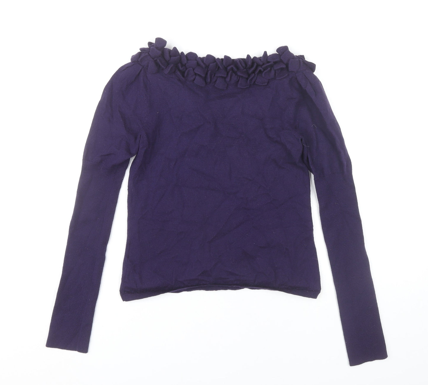 L.K. Bennett Women’s Purple Wool Ruffle Blouse Size M Long Sleeve