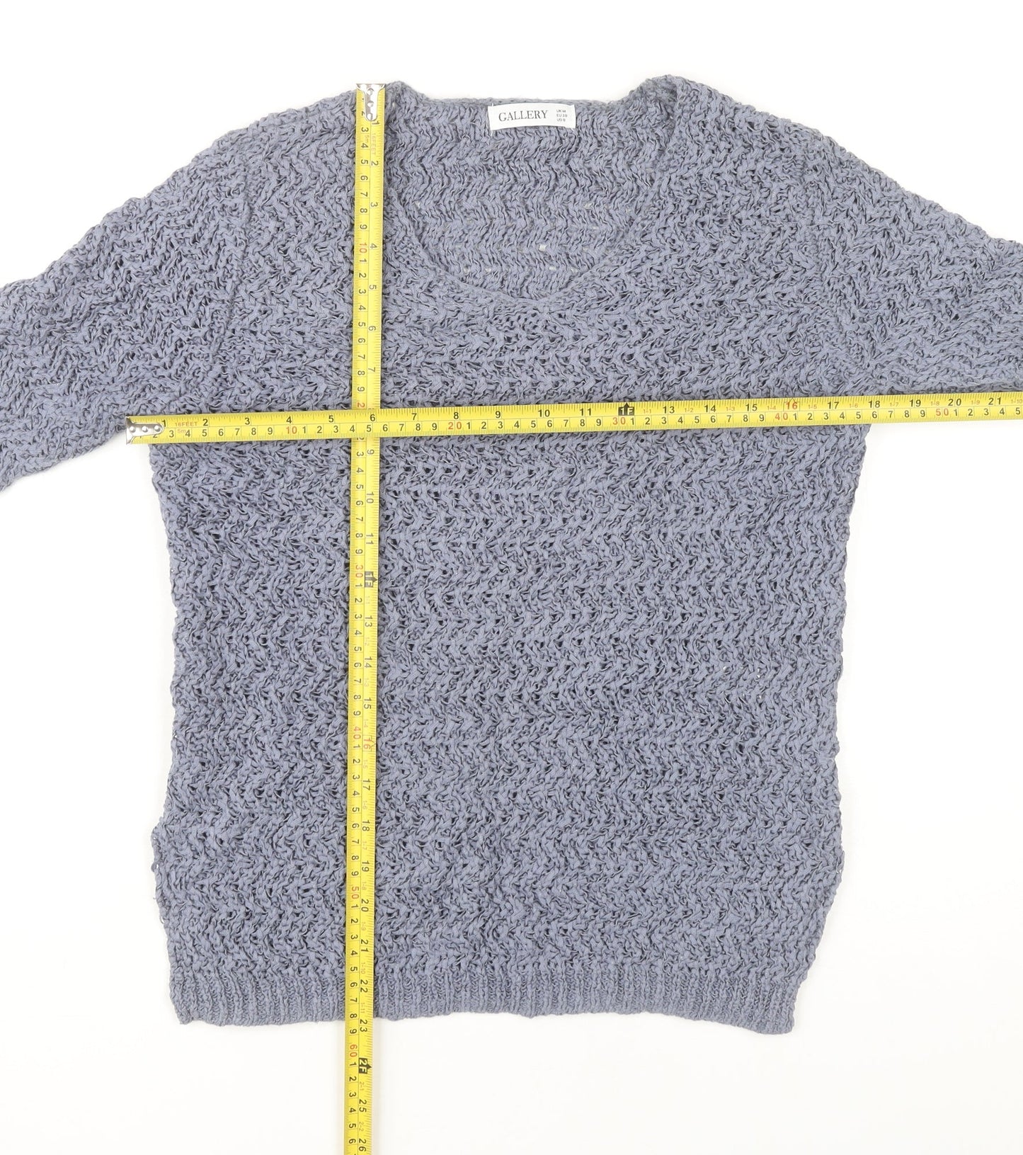 Gallery Women’s Grey V-Neck Open-Knit Jumper Size 12
