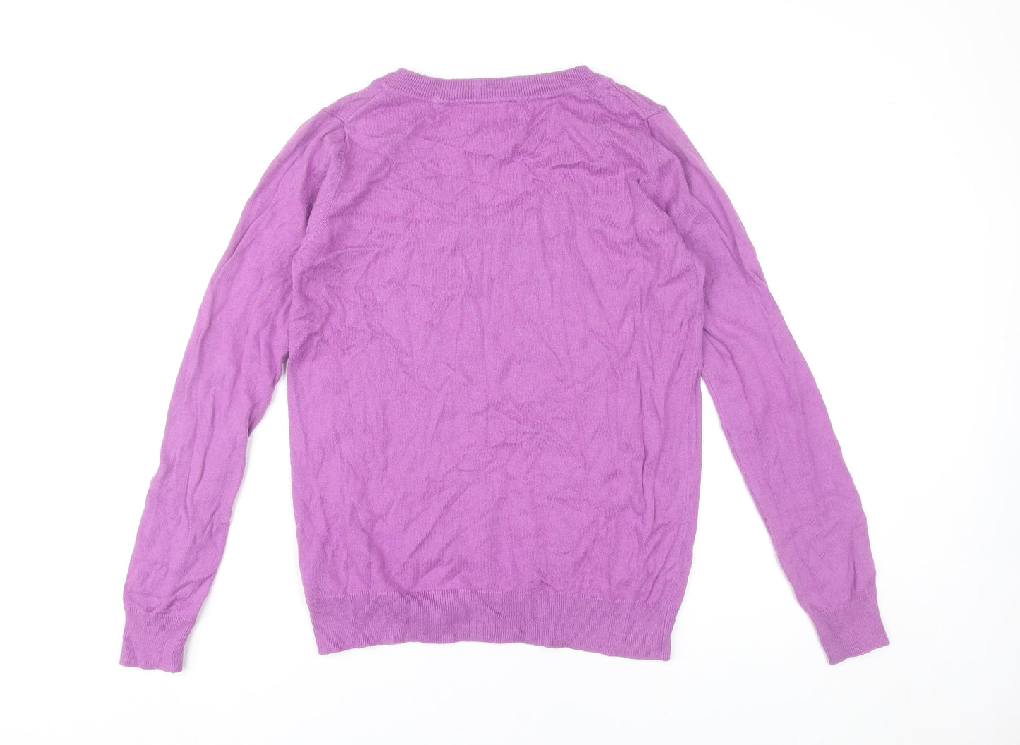 Joules Womens Purple V-Neck Knit Jumper Size 12 Long Sleeve