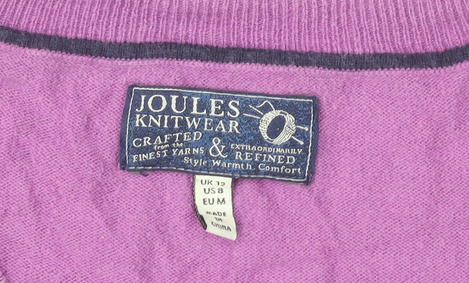 Joules Womens Purple V-Neck Knit Jumper Size 12 Long Sleeve