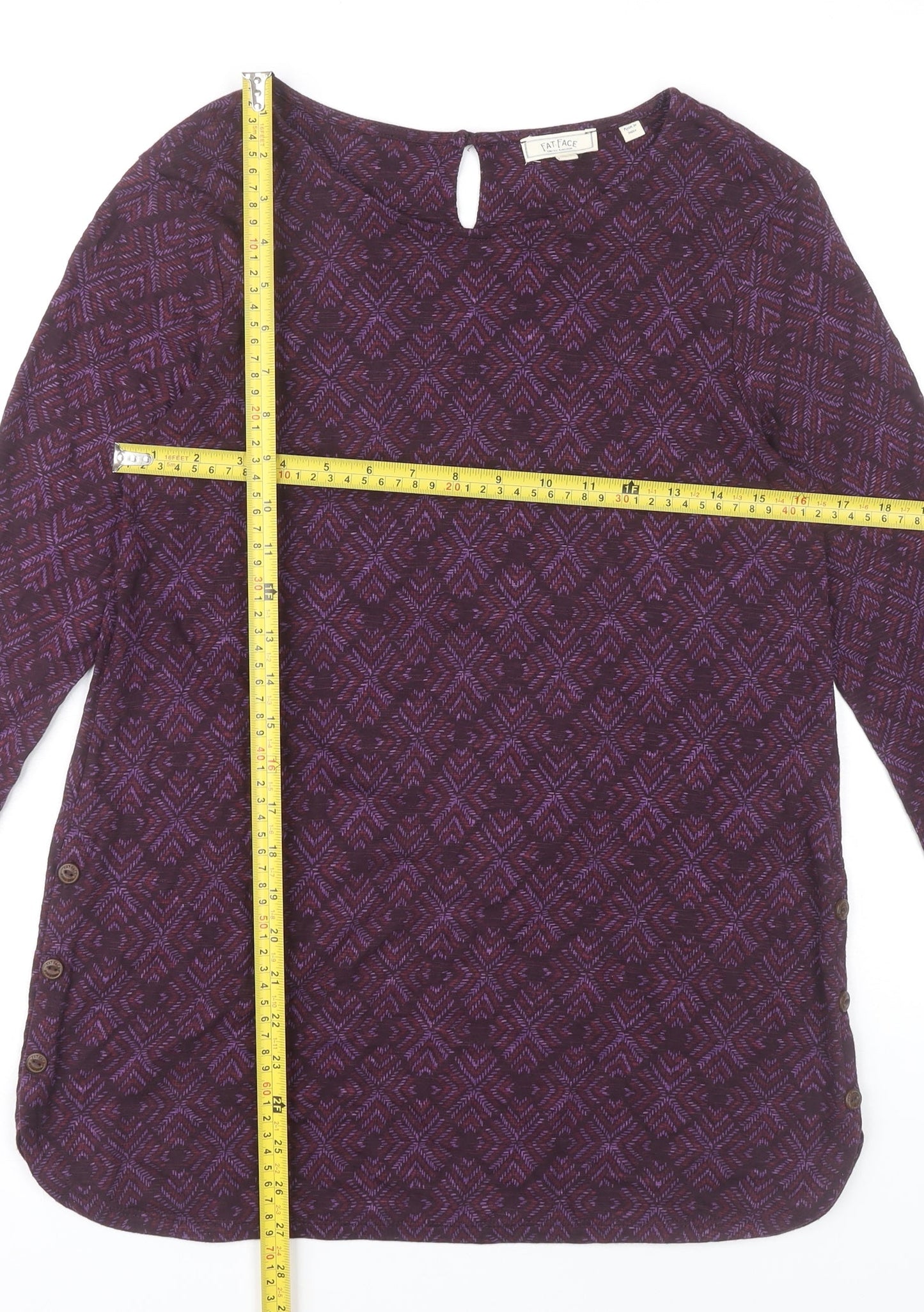 Fat Face Womens Purple Geometric Tunic Blouse UK 6 Cotton Modal