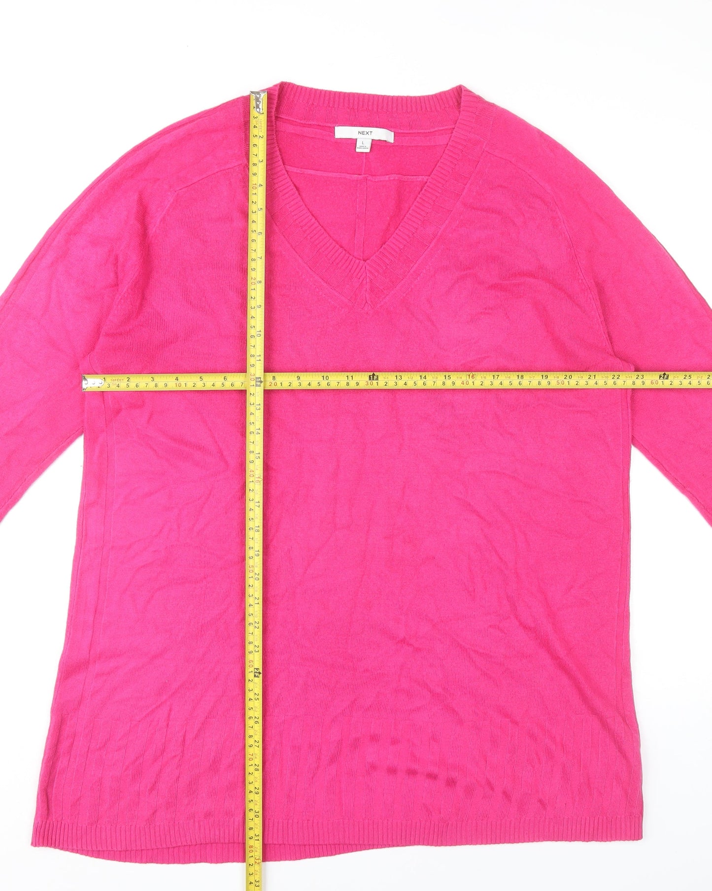 Next Womens Pink Acrylic V-Neck Pullover Jumper L