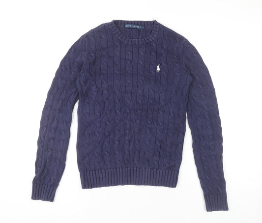Ralph Lauren Women’s Blue Cotton Cable-Knit Jumper Size S