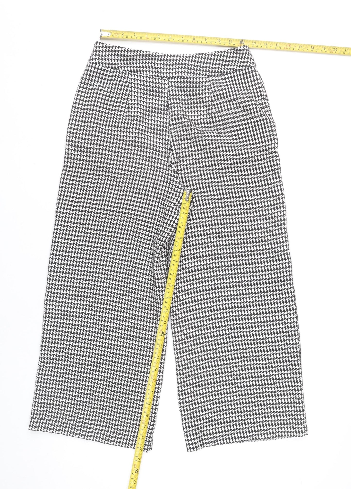 Zara Women Black White Houndstooth Wide Leg Trousers XS