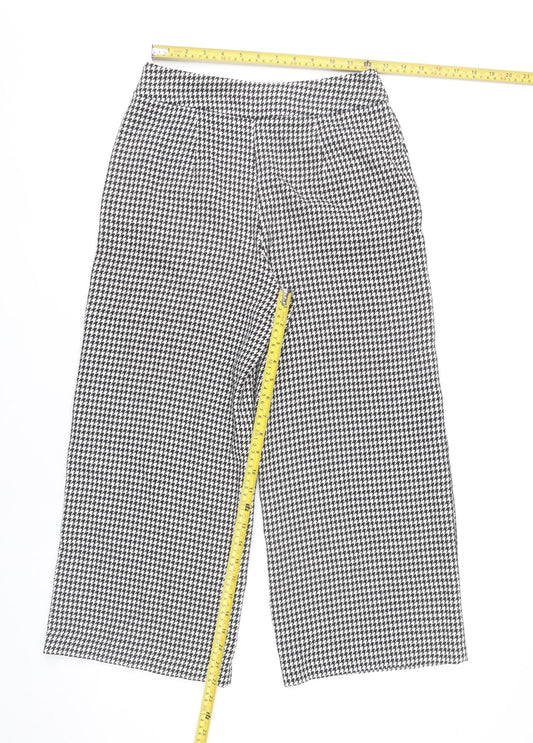 Zara Women Black White Houndstooth Wide Leg Trousers XS