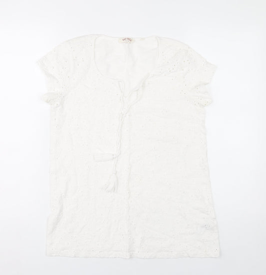 Fat Face Women’s White Cotton Embroidered Tunic Blouse UK 8