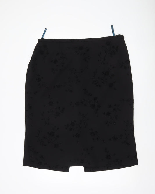 Essence Women’s Black Size 22 Pencil Skirt Floral Lined Knee Length