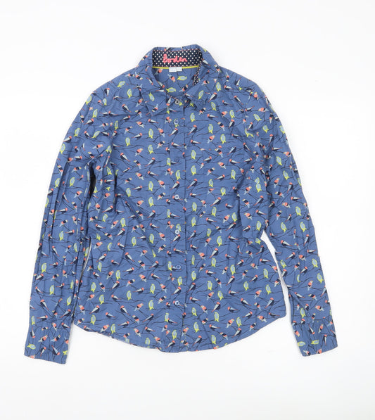 Boden Women Blue Bird Print Cotton Button-Up Shirt Size 10