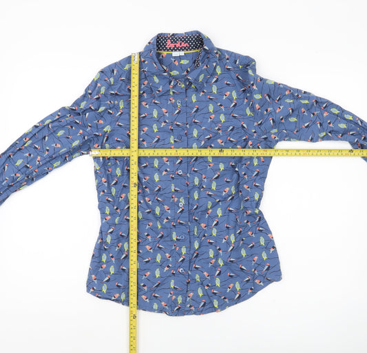 Boden Women Blue Bird Print Cotton Button-Up Shirt Size 10