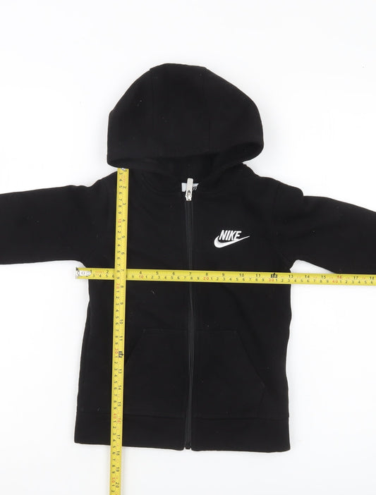 Nike Boys Black Full Zip Hoodie 4-5 Years Cotton Blend Logo