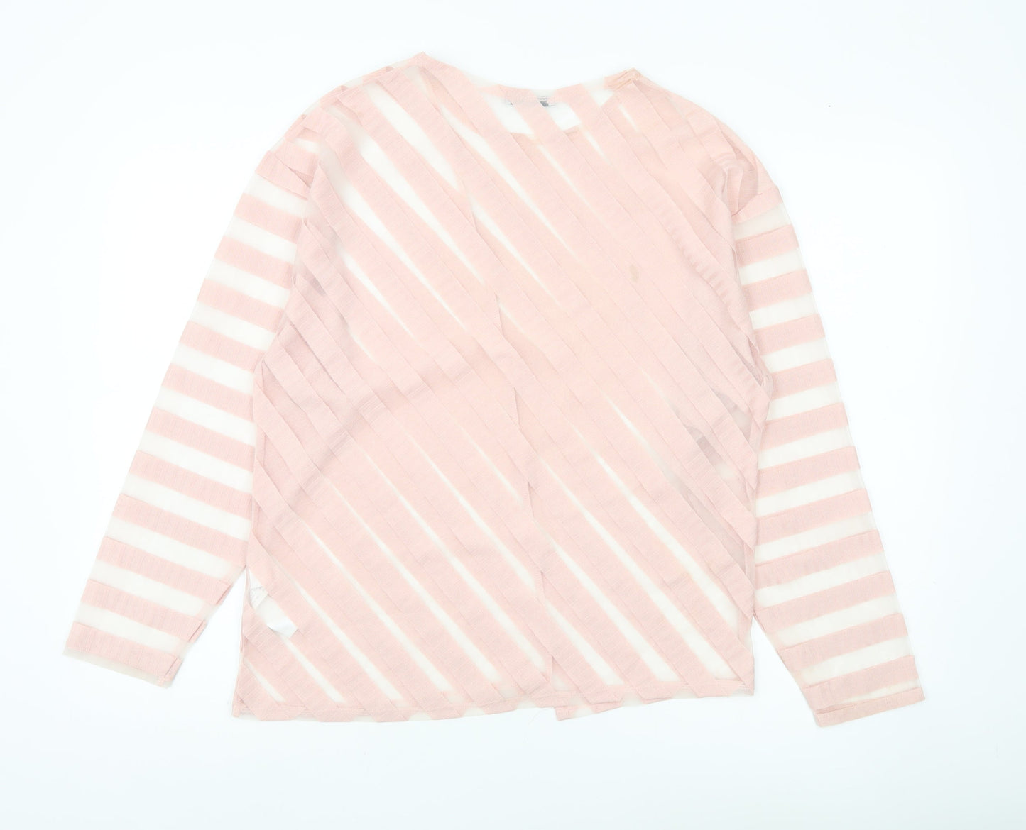 Zara Women Pink Striped Sheer Long Sleeve Blouse Size L