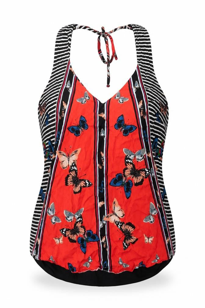 Oasis Women Multicoloured Butterfly Stripe Tank Top Size 8 Viscose