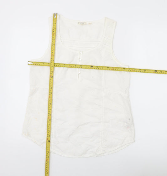 Fat Face Women’s White Cotton Tank Top UK 12 Summer Casual