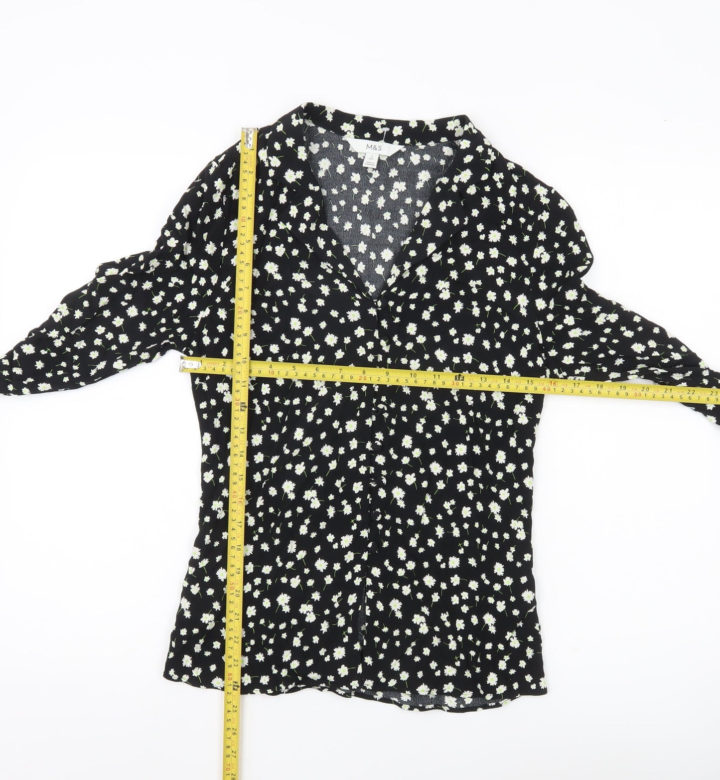 Marks and Spencer Womens Black Floral Long Sleeve Viscose Blouse Size 6