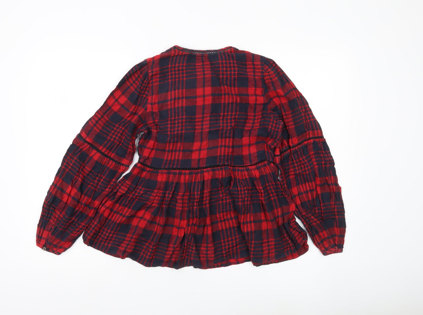 New Look Girls Red Plaid Cotton Blouse Button Tunic Age 8Y Long Sleeve