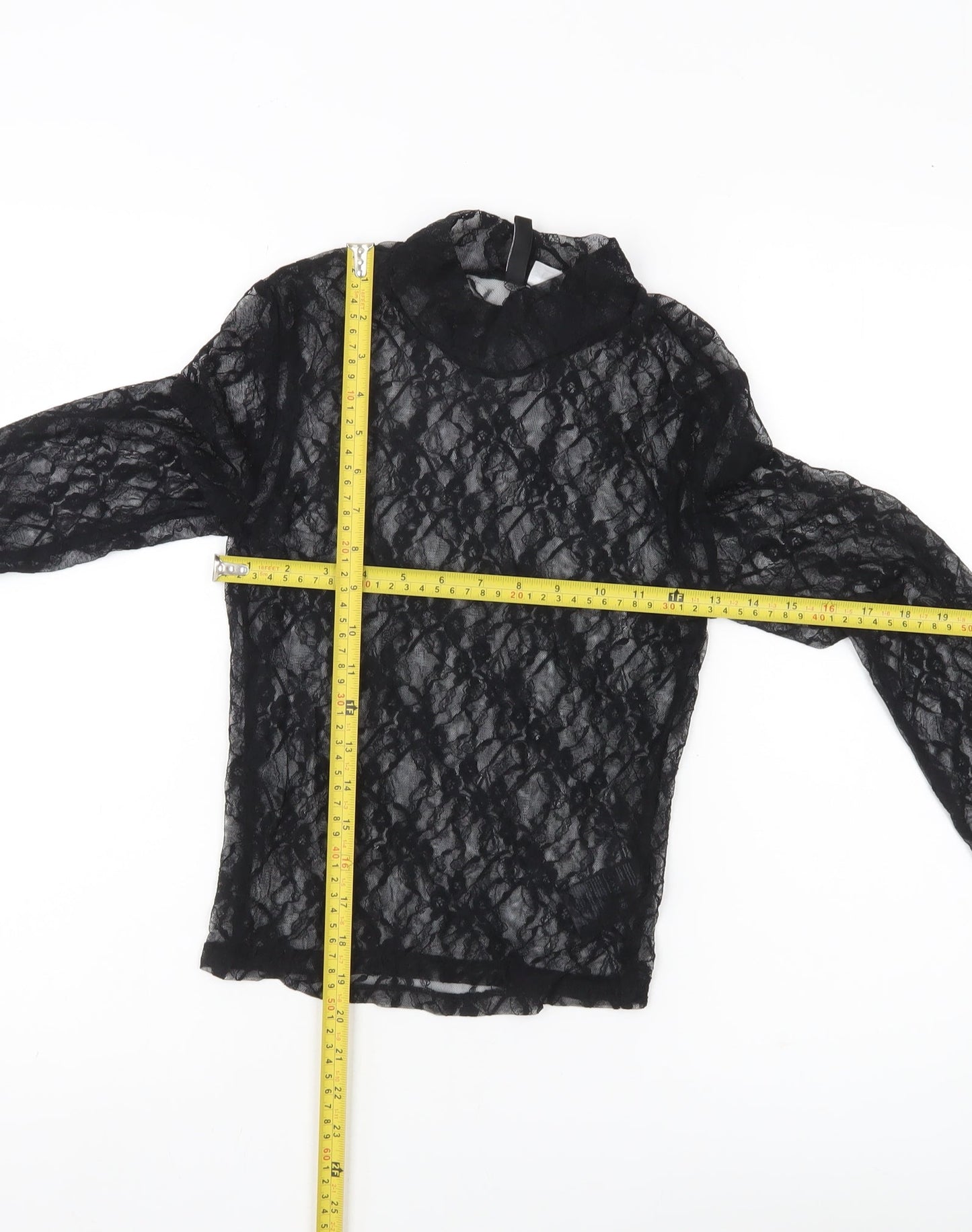 H&M Divided Women’s Black Lace Mock Neck Blouse Long Sleeve Size S