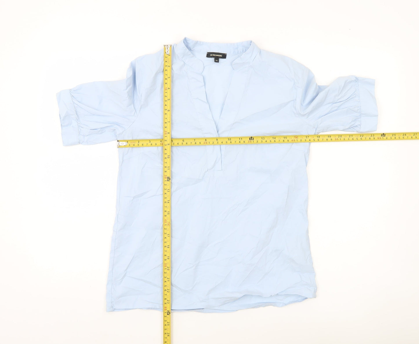 More & More Women’s Blue Blouse Size 8 V-Neck Tunic Work Top
