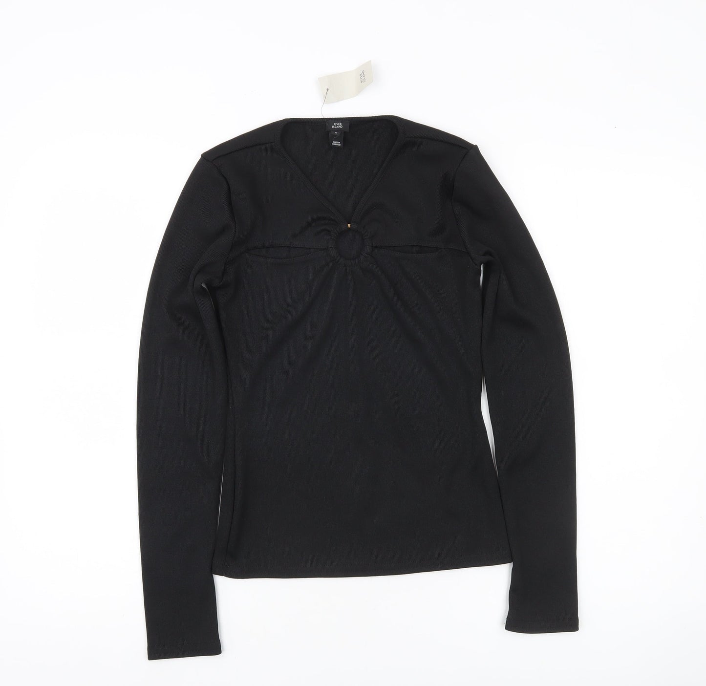 River Island Womens Black V-Neck Long Sleeve Slim Fit Blouse Size 10