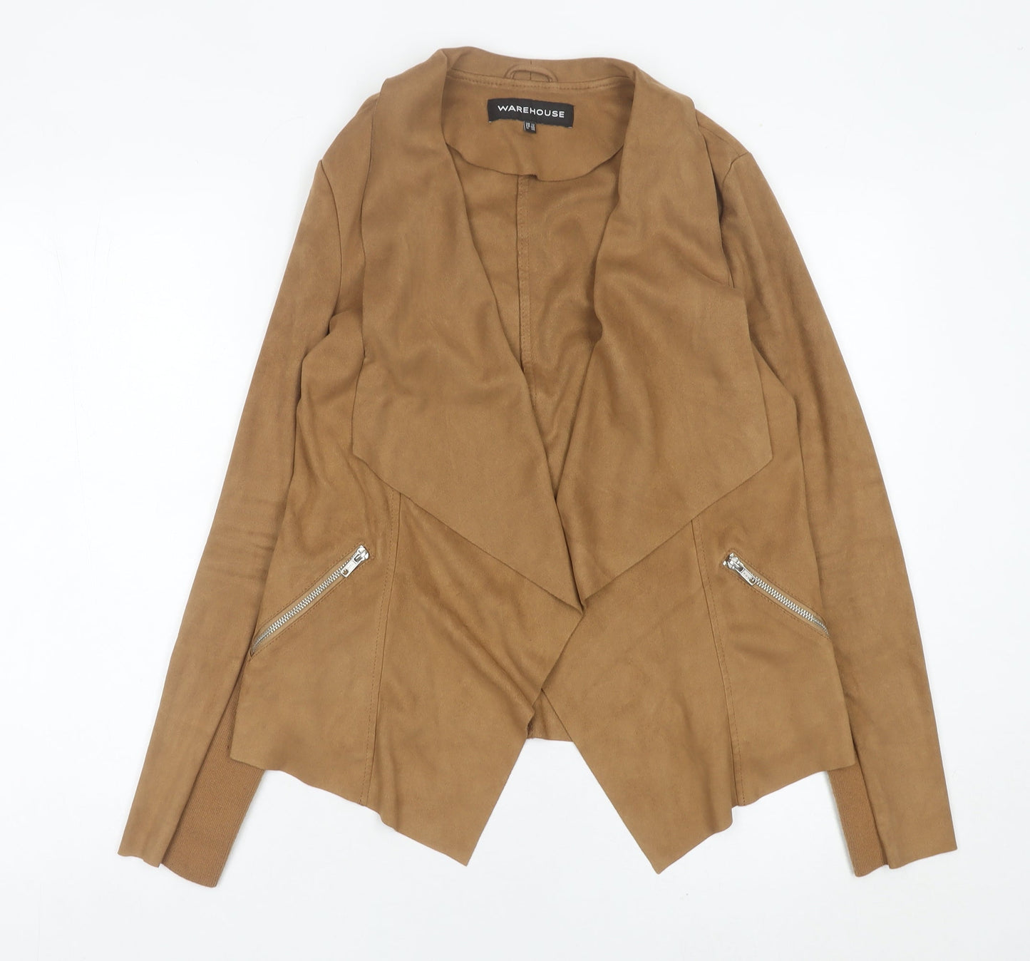 Warehouse Women’s Brown Suede Look Jacket Size 12 Zip Pockets
