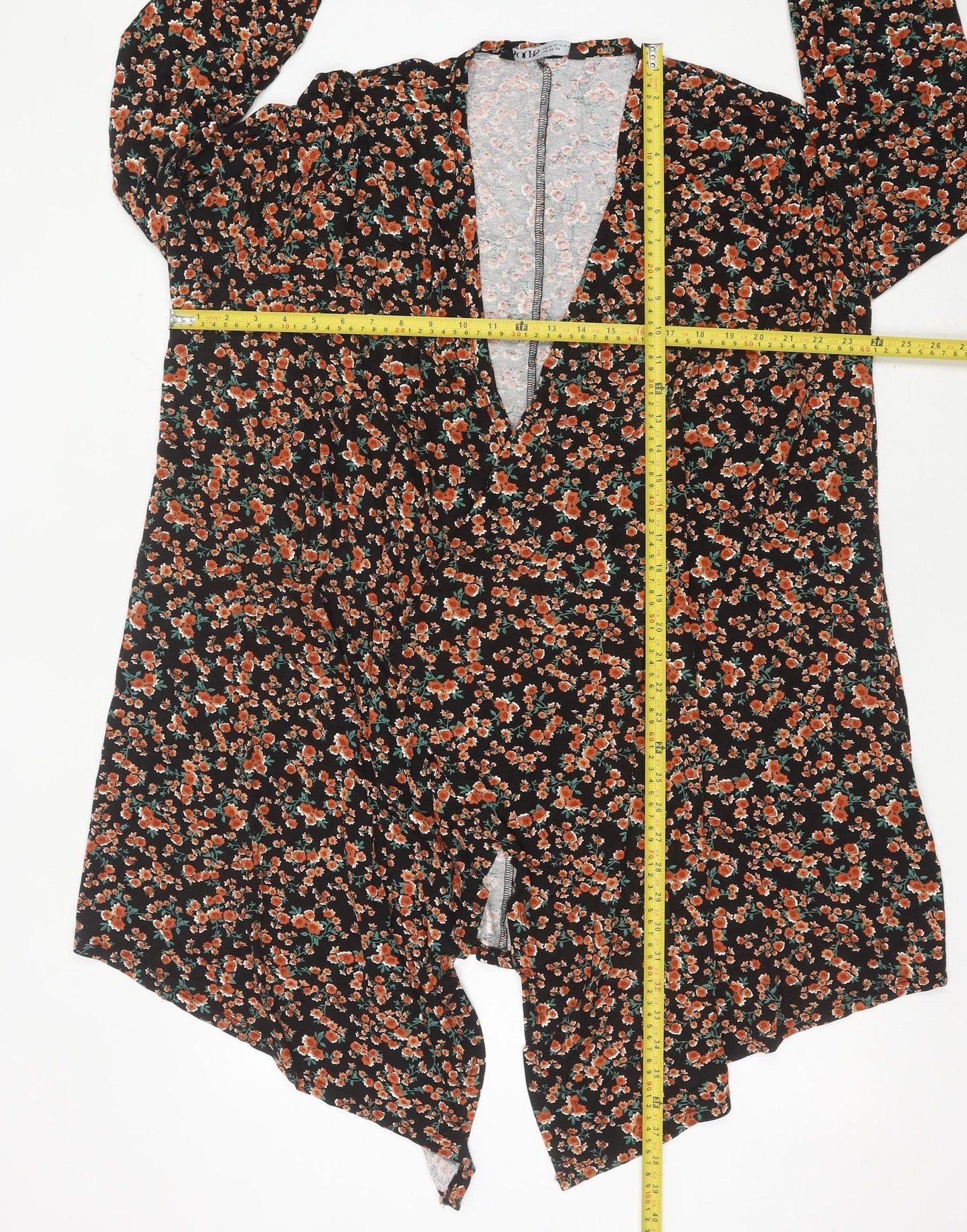 Yours Womens Black Floral Plus Size 22 Jersey Open Jacket