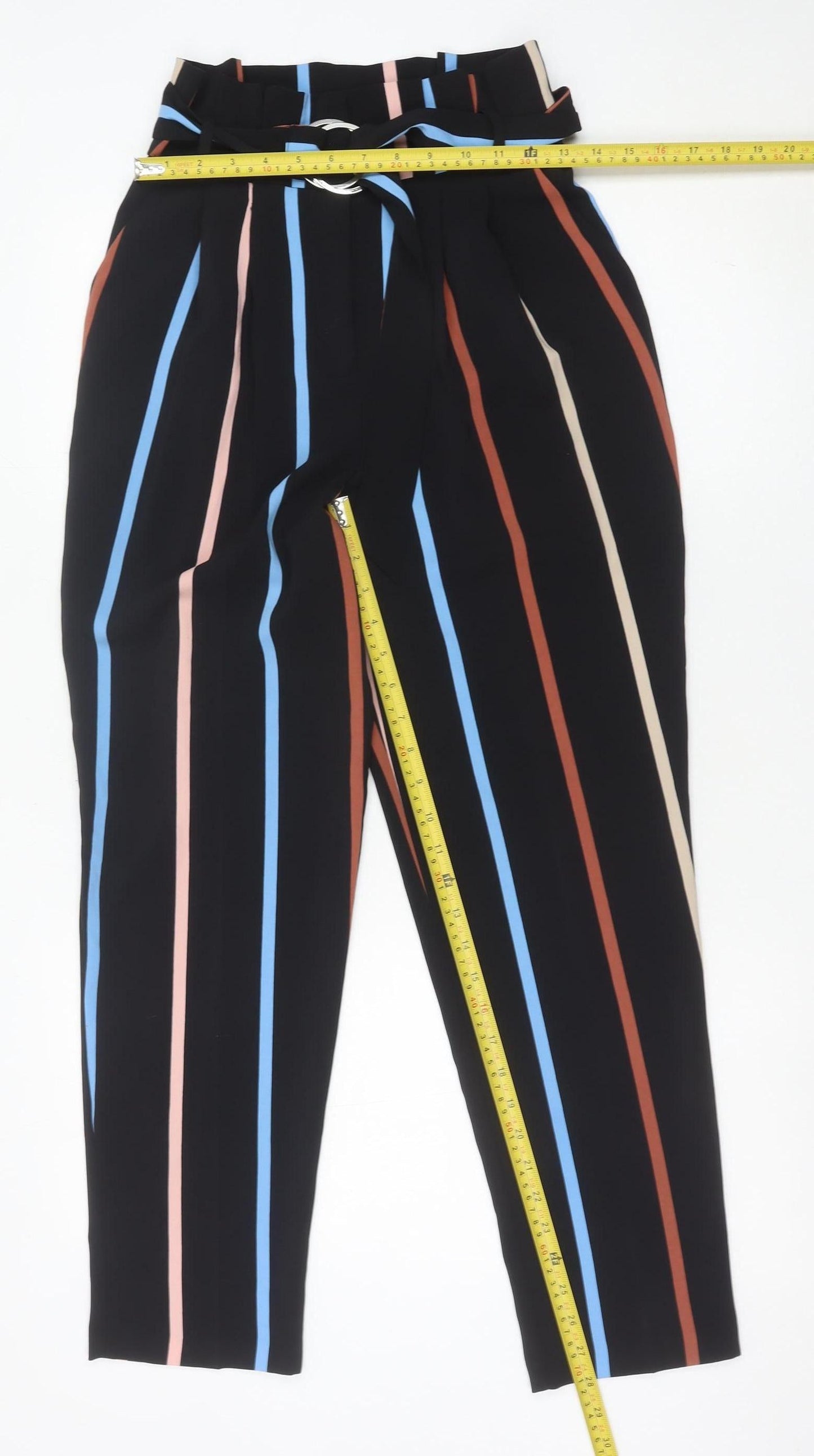Miss Selfridge Women’s Black Striped Paperbag Trousers Size 8