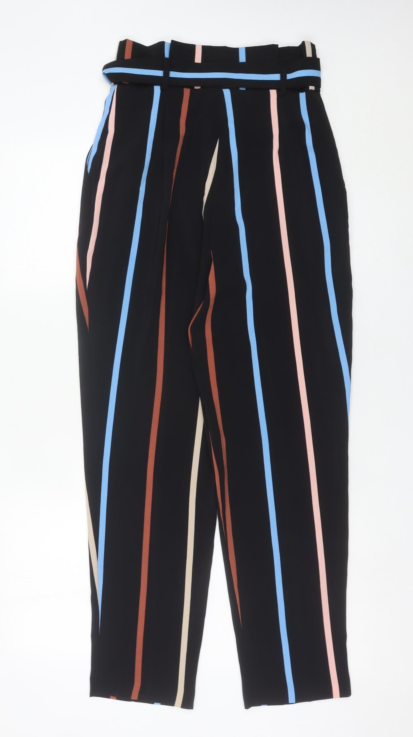 Miss Selfridge Women’s Black Striped Paperbag Trousers Size 8