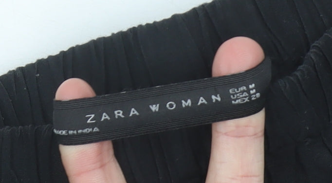 Zara Women Black Embroidered Off Shoulder Cotton Tunic Blouse Size 12
