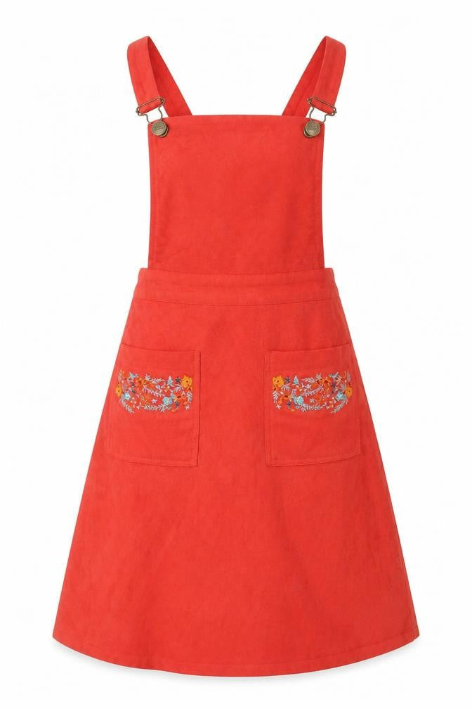 Harkel Women’s Red Pinafore Dress UK 8 Embroidered Pockets