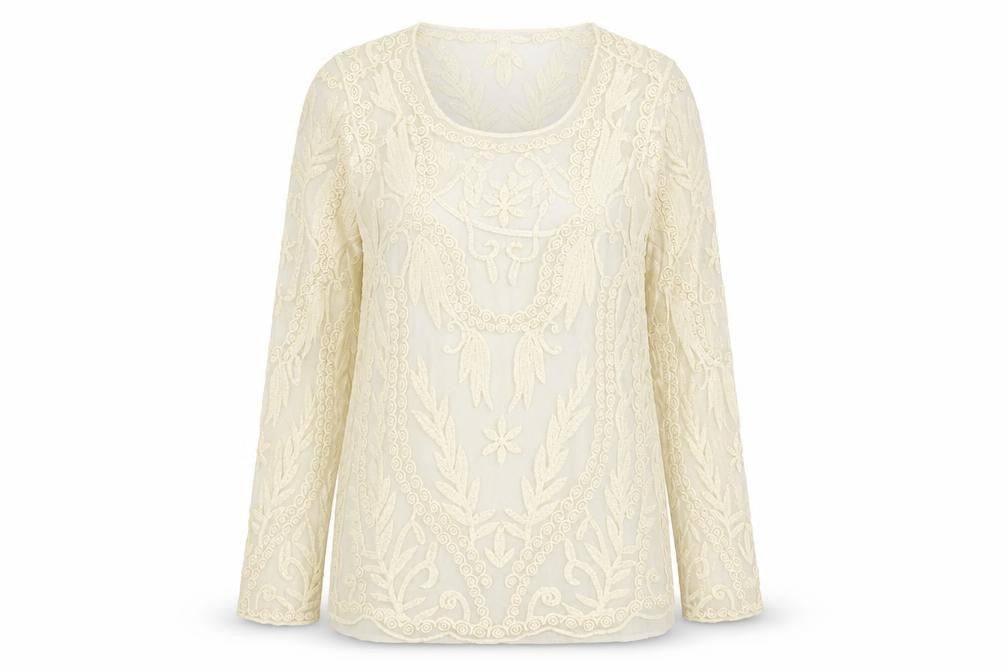 Violeta by Mango Women’s Ivory Lace Tunic Blouse Size 14