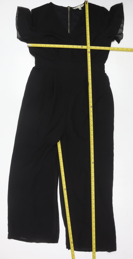 Yumi Women Black Size 12 Wide-Leg V-Neck Belted Jumpsuit