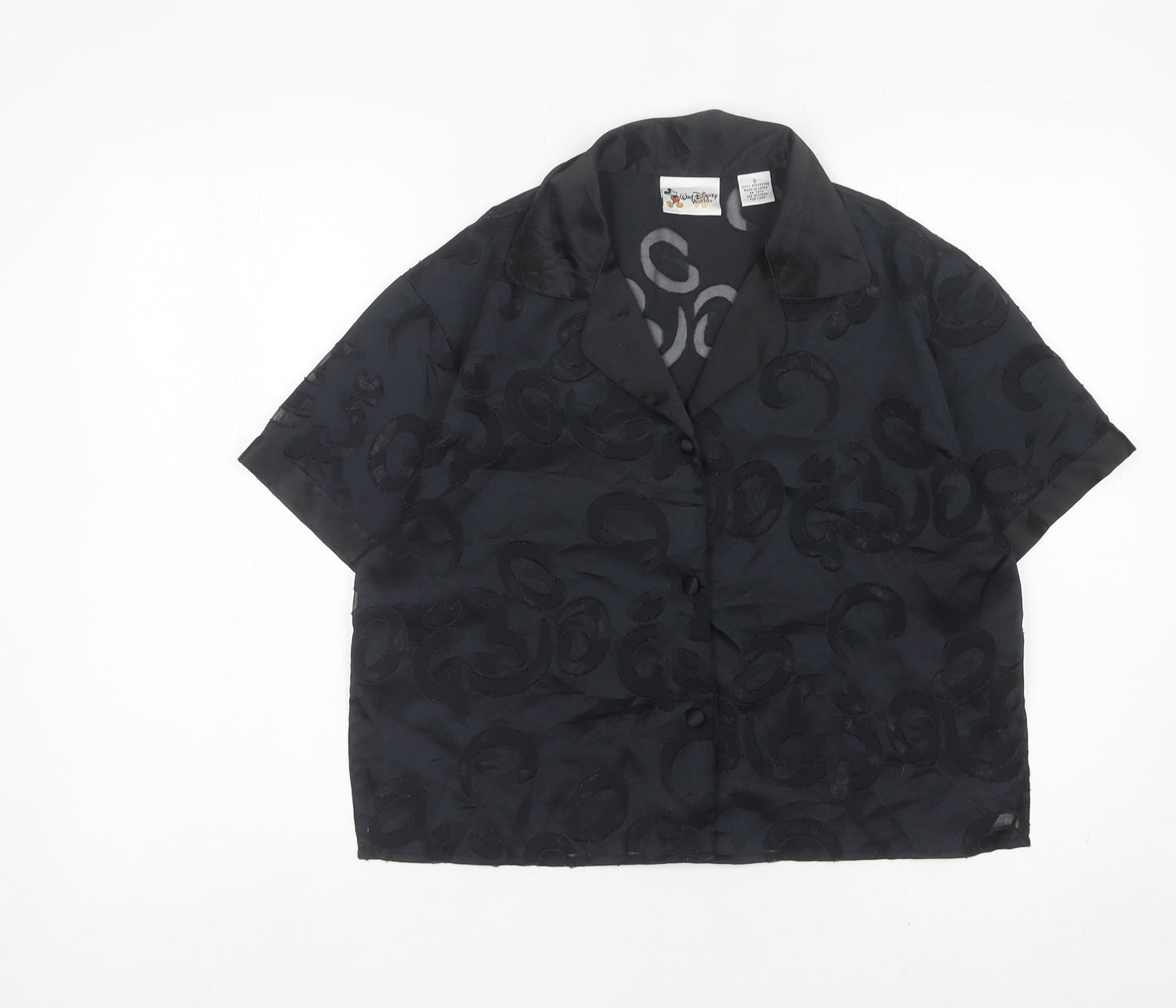 Disney Women Black Satin Mickey Mouse Pyjama Shirt Top S