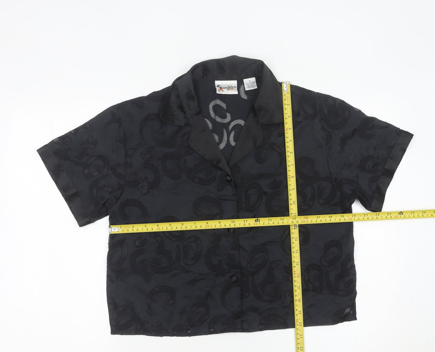Disney Women Black Satin Mickey Mouse Pyjama Shirt Top S