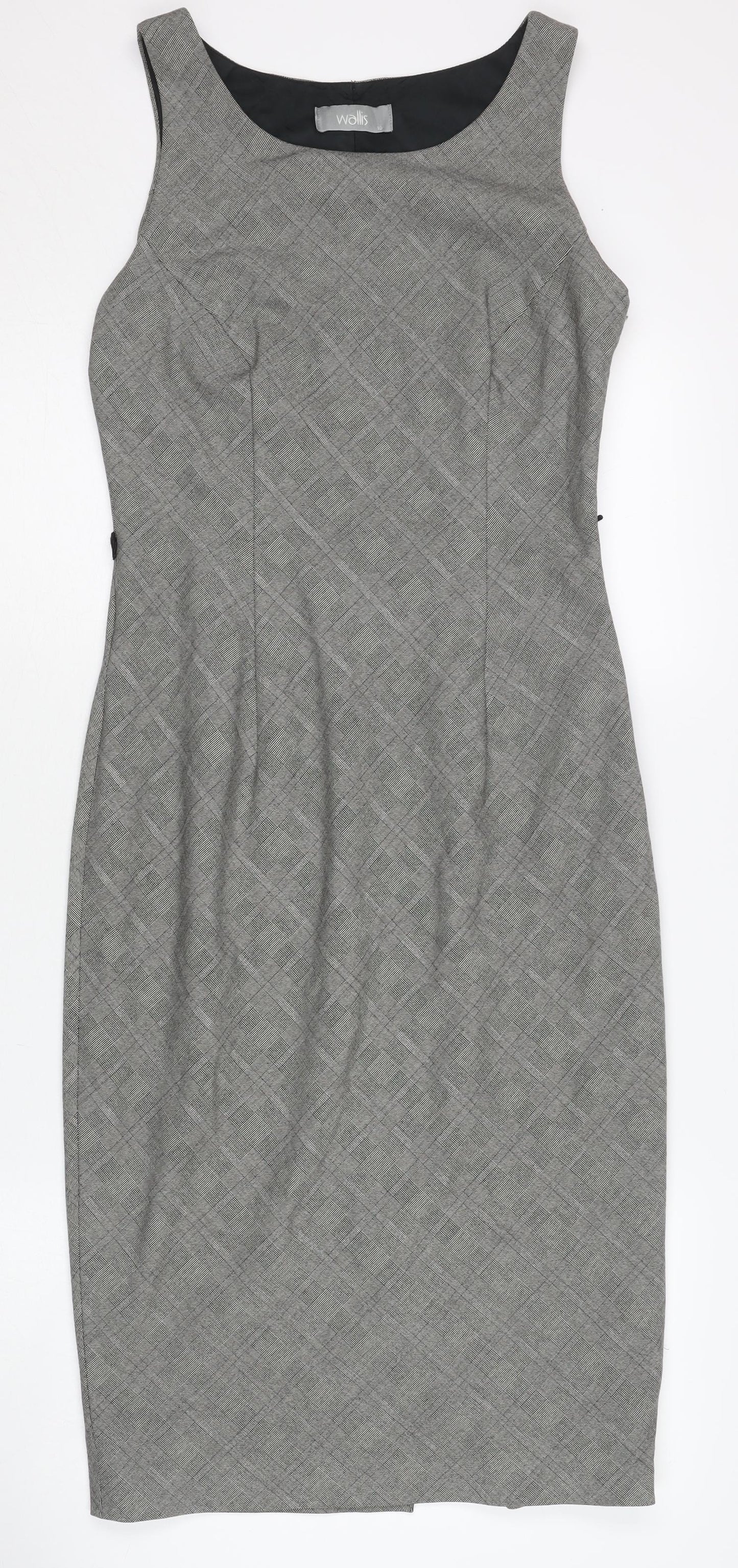Wallis Women’s Grey Check Sheath Dress Size 10 Sleeveless Workwear