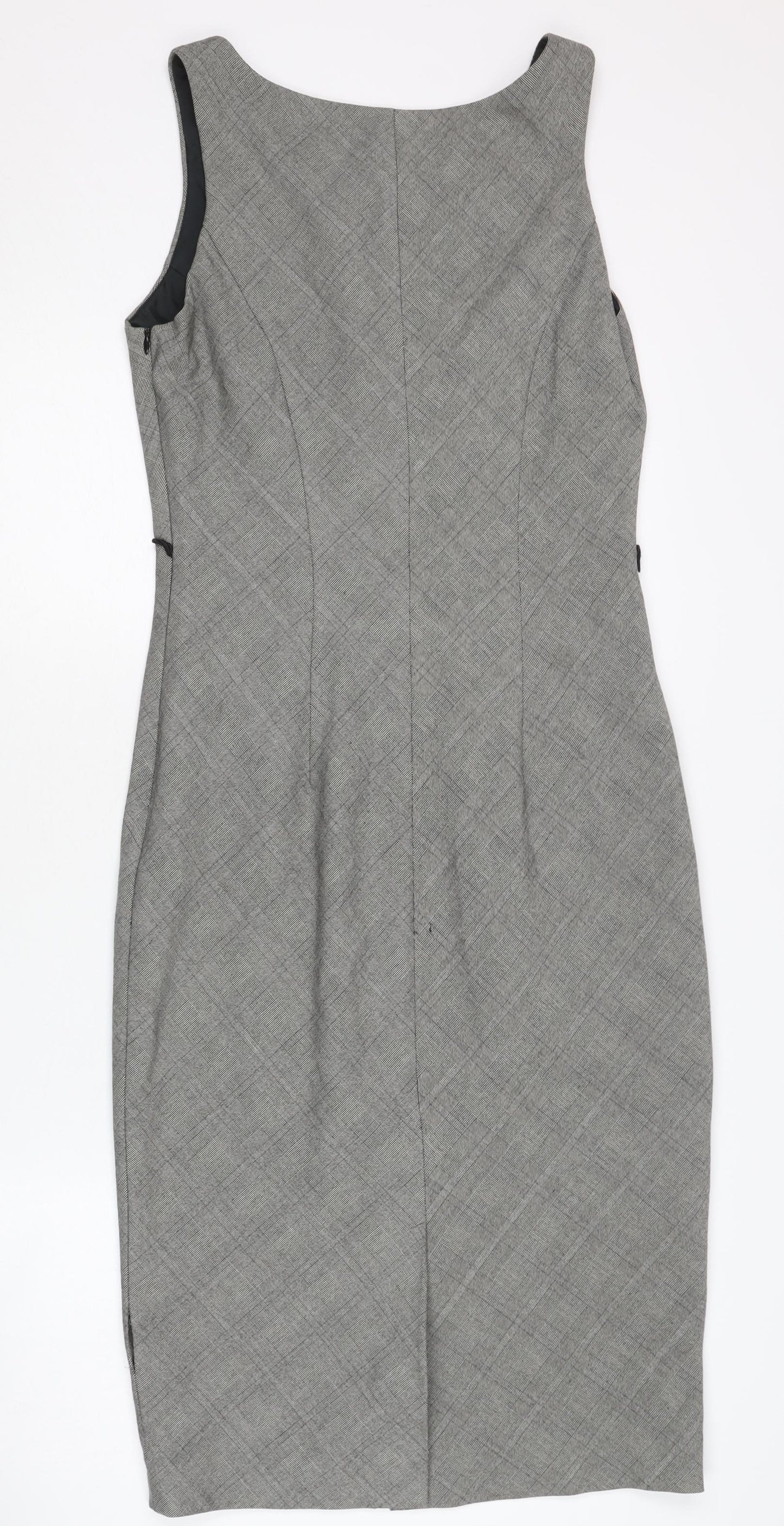 Wallis Women’s Grey Check Sheath Dress Size 10 Sleeveless Workwear