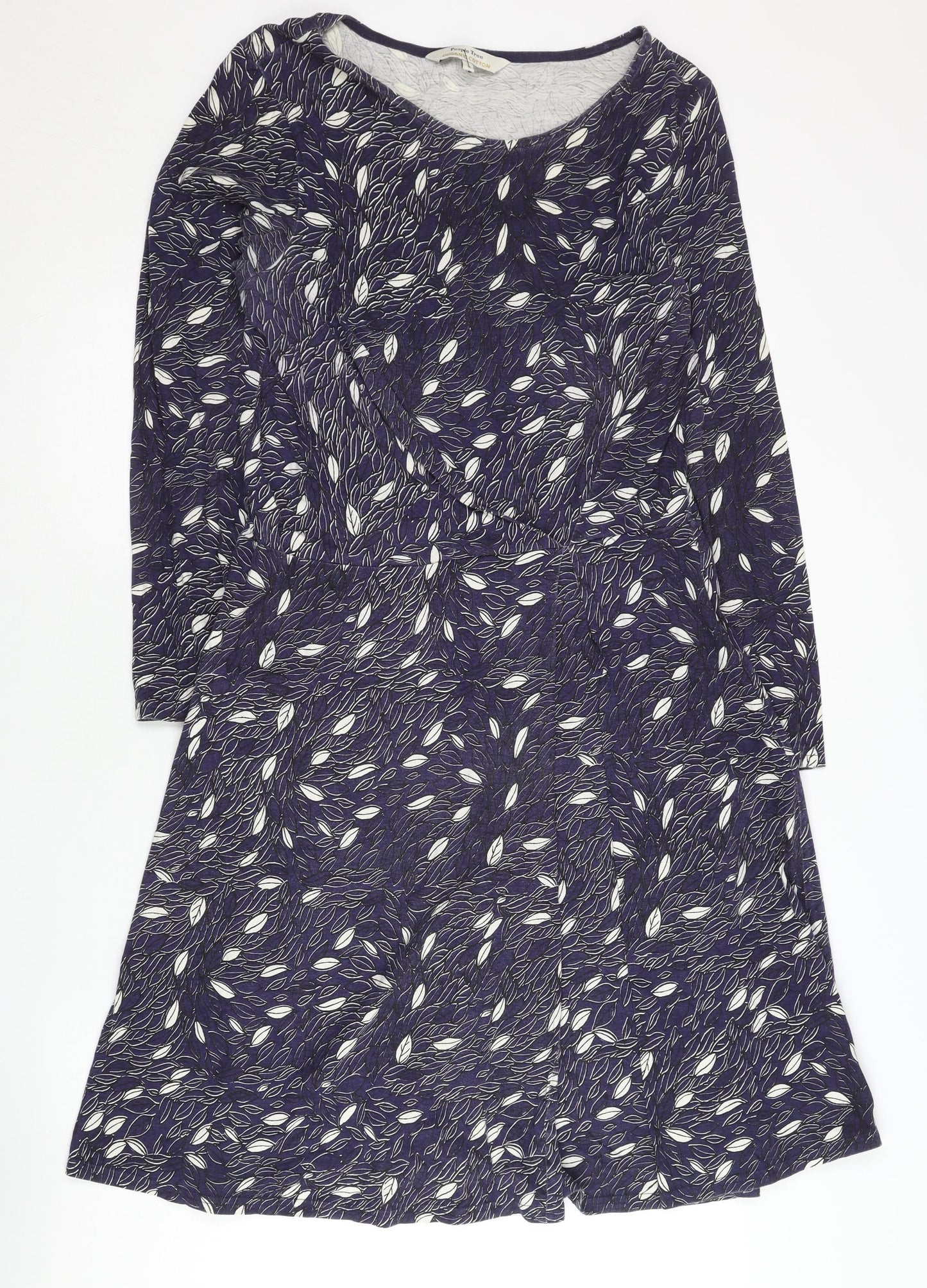 People Tree Women’s Blue Floral A-Line Dress Size 14 Cotton