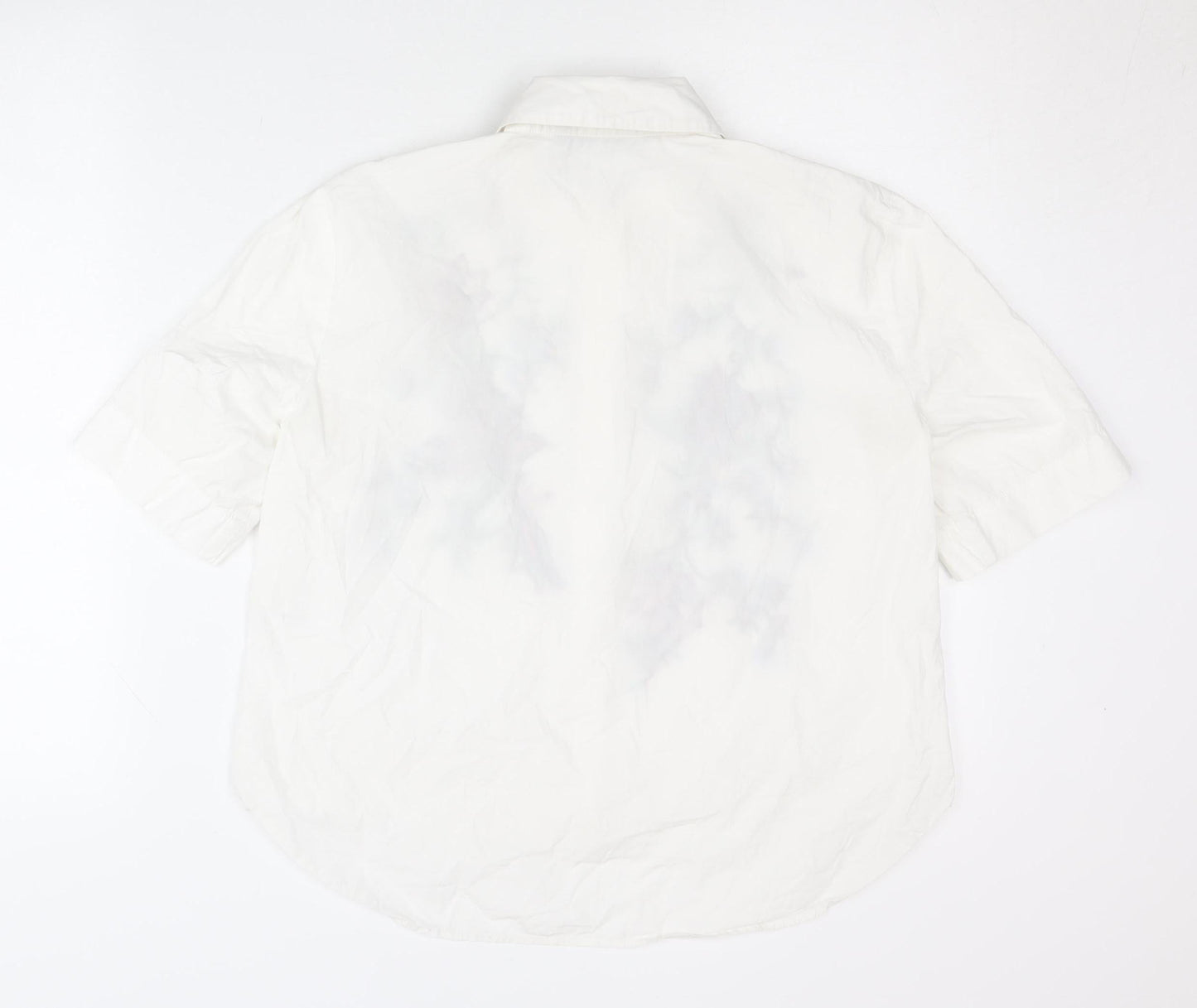 Zara Woman White Floral Embroidered Button-Up Shirt Size 8