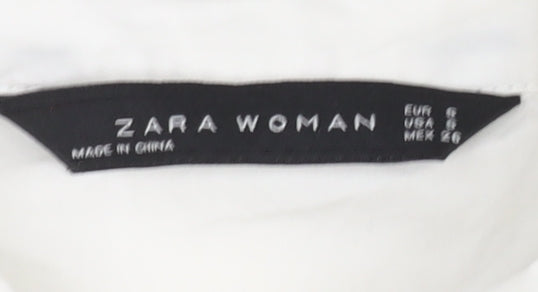 Zara Woman White Floral Embroidered Button-Up Shirt Size 8