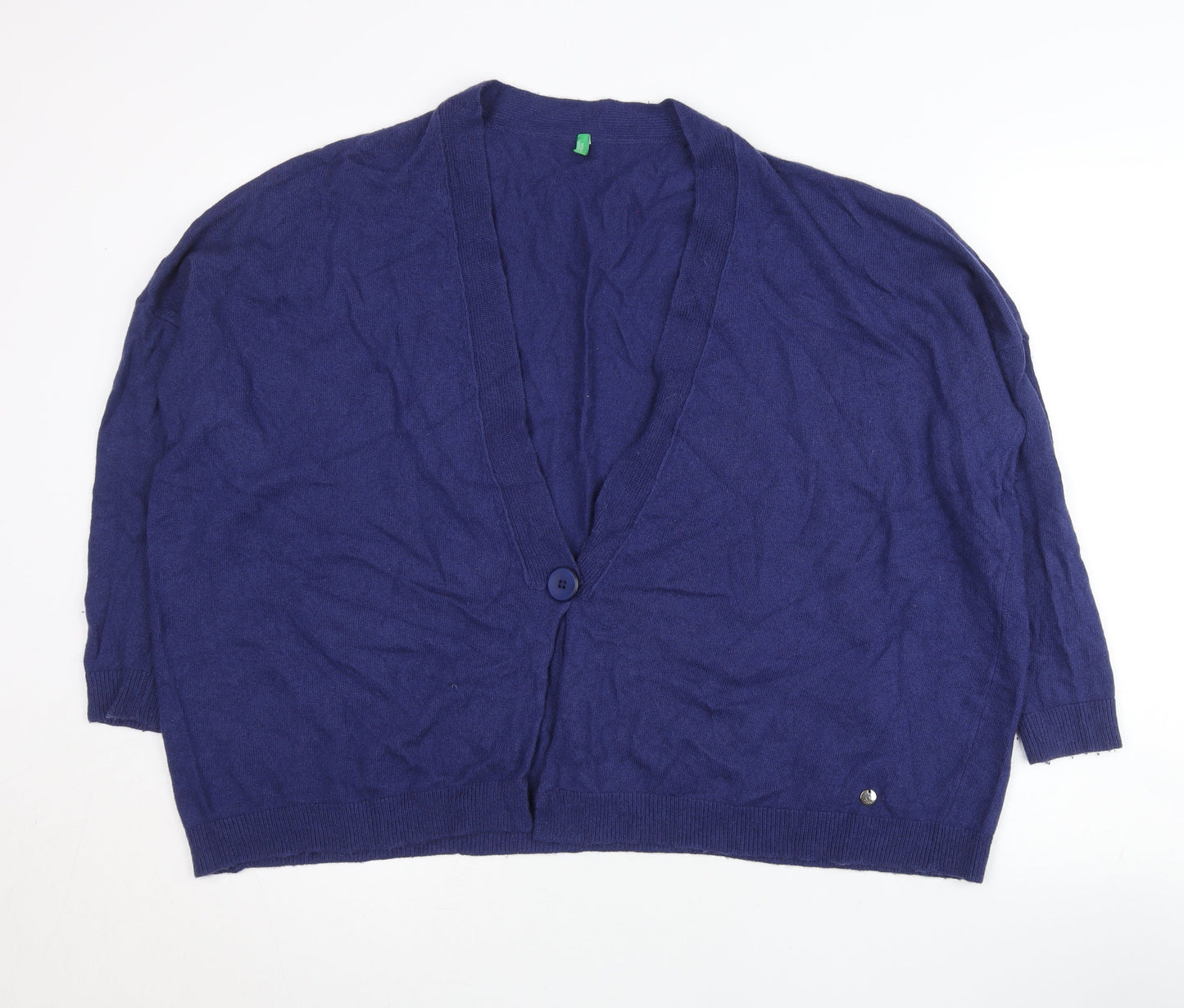 Benetton Women’s Blue Wool Blend V-Neck Cardigan Size S