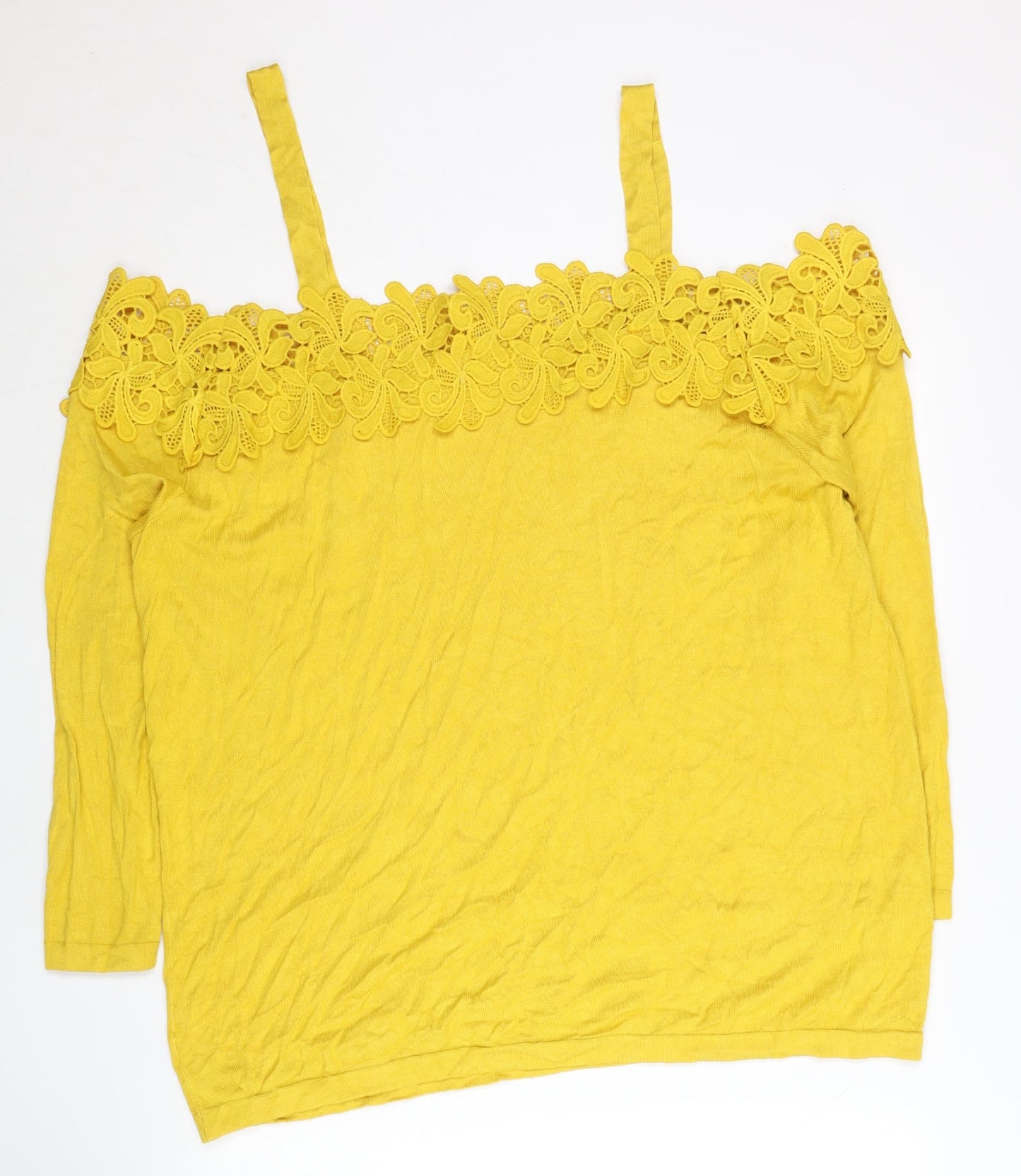 Soon Womens Yellow Plus Size 22 Lace Neck Pullover Jumper
