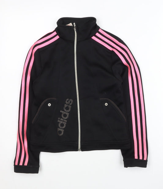 Adidas Girls Black Pink Track Jacket Size 28/30 Full Zip Sportswear