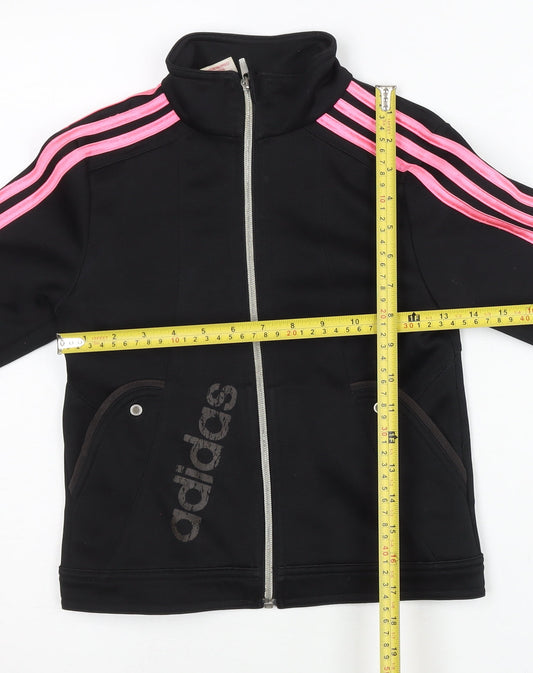 Adidas Girls Black Pink Track Jacket Size 28/30 Full Zip Sportswear